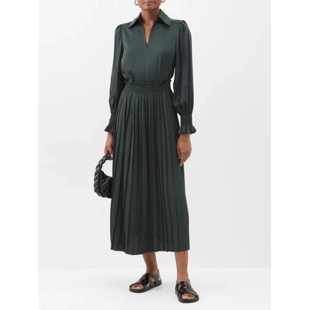 See By Chloe Skirt Set Outfit Coord Green Satin Top Pleated Midi Maxi Skirt 40 4